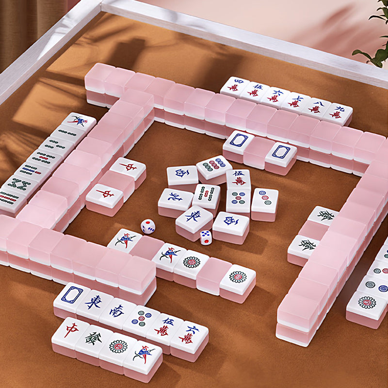 Bulk Order Wholesale Luxury Classic Jelly Pink Crystal Acrylic Hong Kong Mahjong Set Cute Glossy Transparent Mahjong Tiles