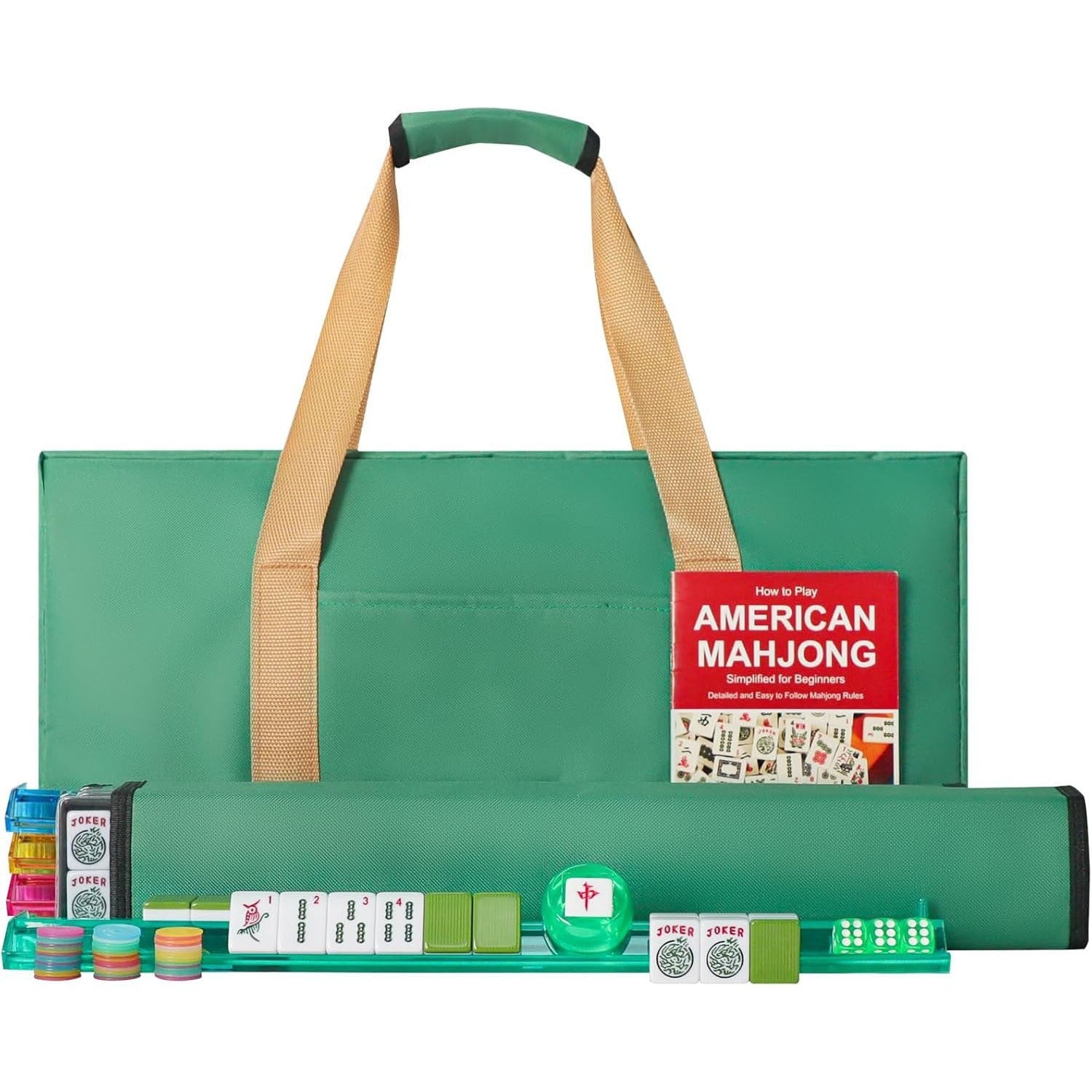 Complete American Mahjong Set With Portable Carry Bag and Matching Mahjong Pusher Full Tiles Kit for Family Party Game Gift
