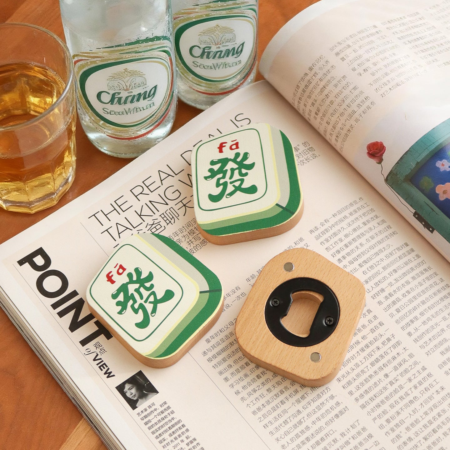 Creative Mahjong Wooden Strong Magnet Refrigerator Poster Bottle Opener Customizable Gift for Housewarming Moving-In Keepsake