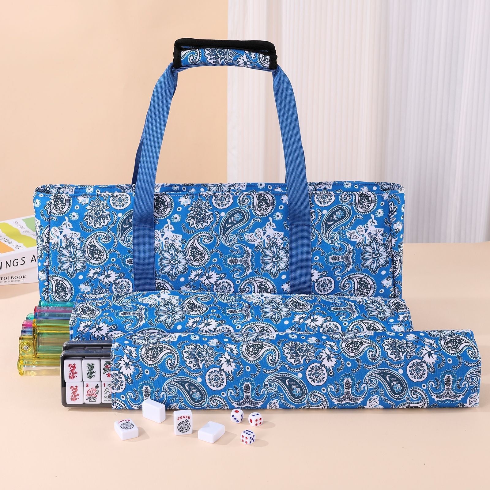 Custom Logo 3 in One Large Capacity Single Shoulder Mahjong Storage Bag Full Mahjong Kit With Pusher Portable Mahjong Set