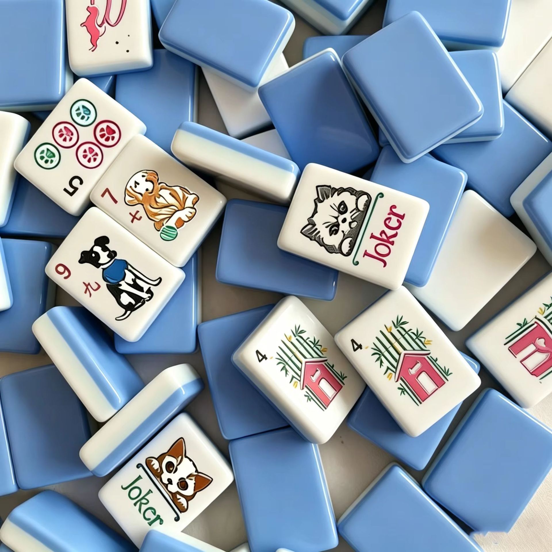 Custom Logo Color Pet Pattern 3-Layer Acrylic American Mahjong Set NMJL Compliant Cute Animal Printed Durable Entertainment Hand
