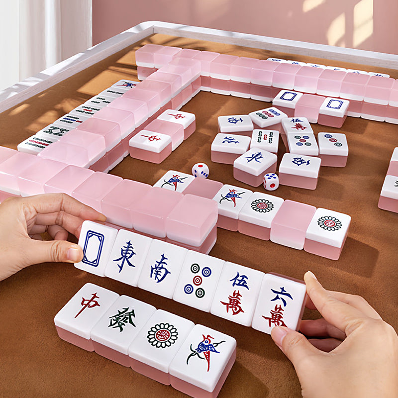 Custom Logo Pattern High Appearance Jelly Pink Crystal Acrylic Hong Kong Mahjong Tiles Luxury Cute Transparent Durable Mahjong