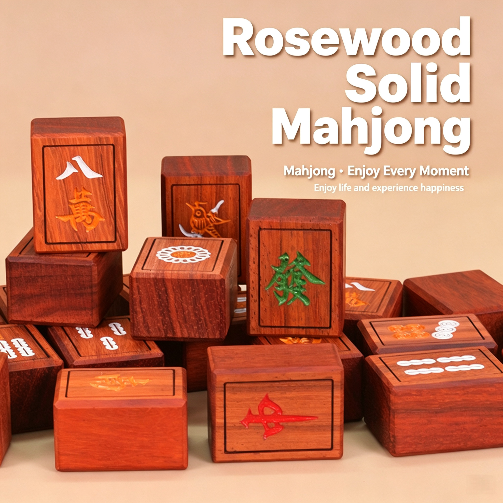 Customizable Hot Selling Large Size Red Rosewood Hand Rubbed Mahjong Tiles Premium Wooden Mahjong Set for Game Gift Set