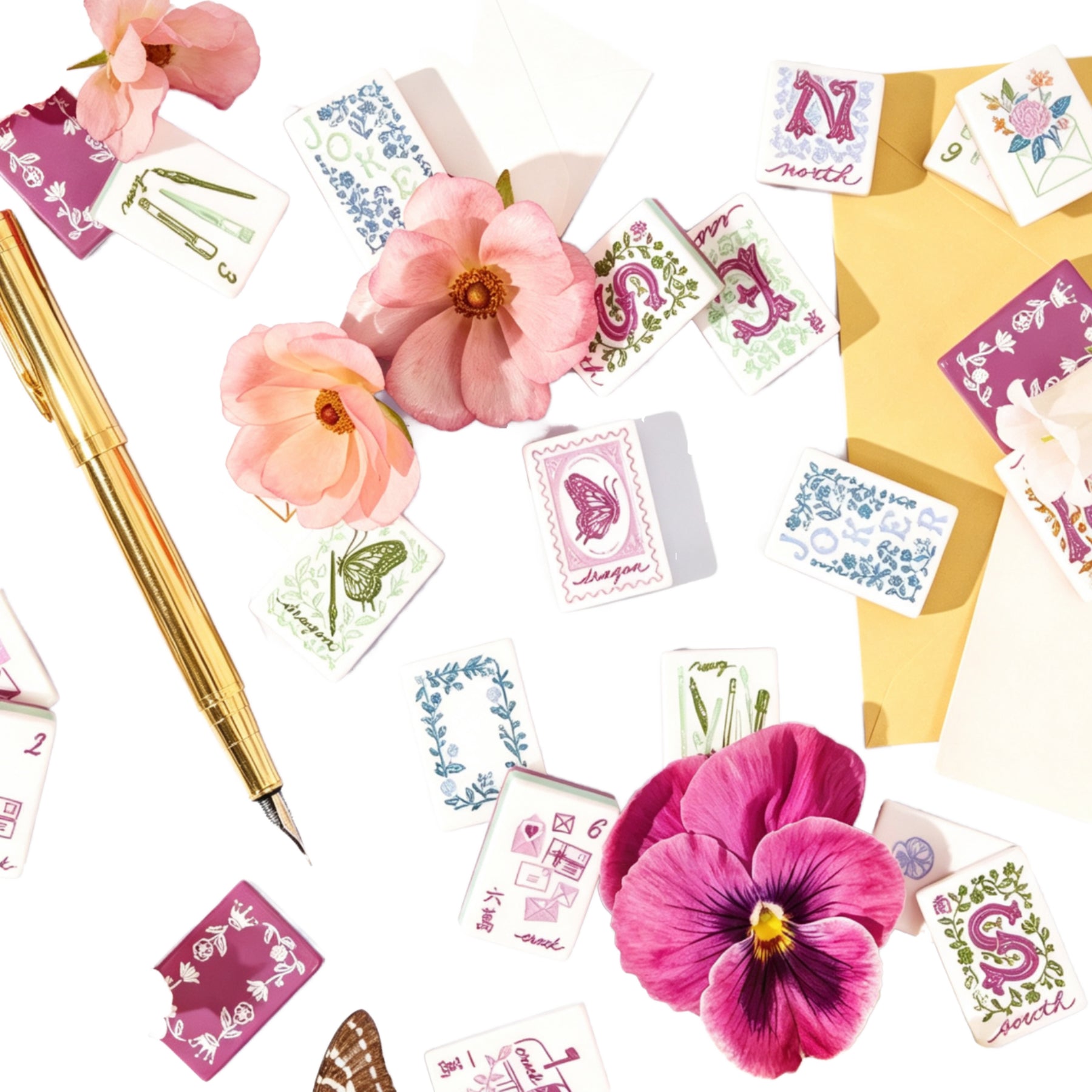 Customizable Luxury Modern Floral Pattern Acrylic/Plastic American Mahjong Tiles Set for Home Entertainment & Gift