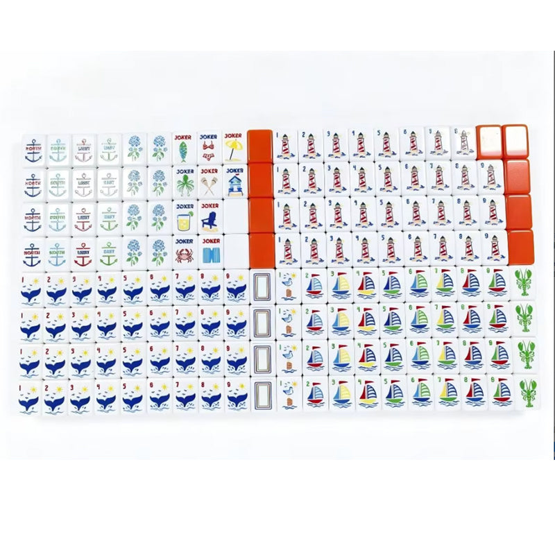 Factory Direct Custom Nautical American Mahjong Tiles Eco Acrylic Ocean Pattern Portable Handheld Game 4-Player Wear-Resistant