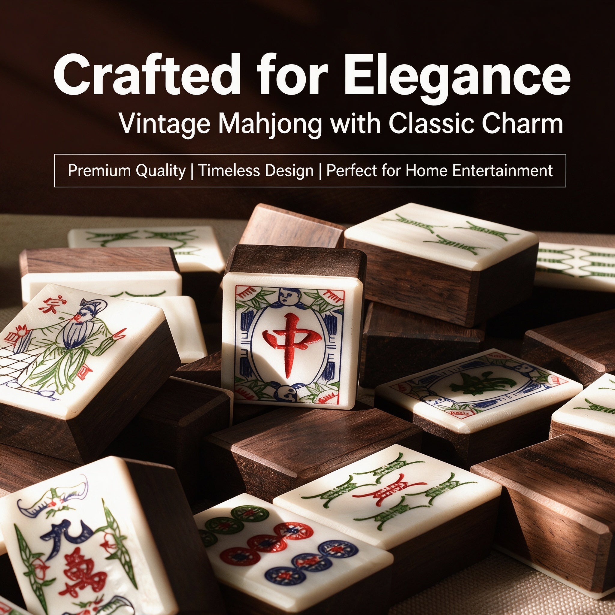Factory Direct Supply Vintage Palace Black Rosewood Shell Inlaid Durable Waterproof Mahjong Tiles Hand Rub 4 Players Mahjong Set