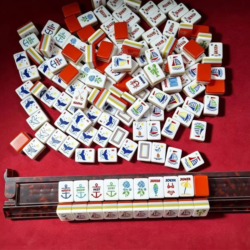 Factory Wholesale White Nautical American Mahjong Tiles Acrylic Ocean Pattern Eco-Friendly 4-Player Portable Set Travel Outdoor