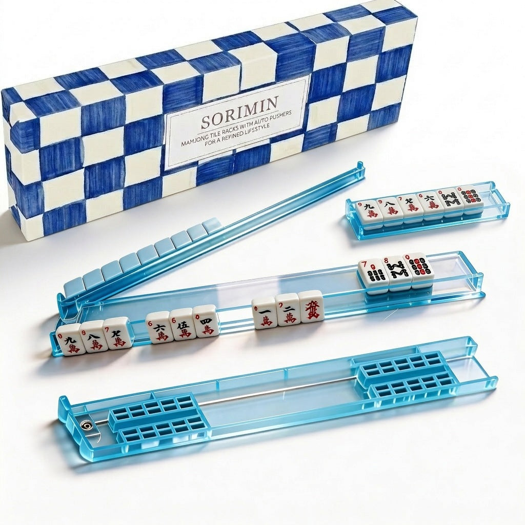 Four Players Mahjong Pusher Full Set Wear Resistant Clear Tile Pusher Stands Portable Mahjong Racks Special for US Mahjong Game