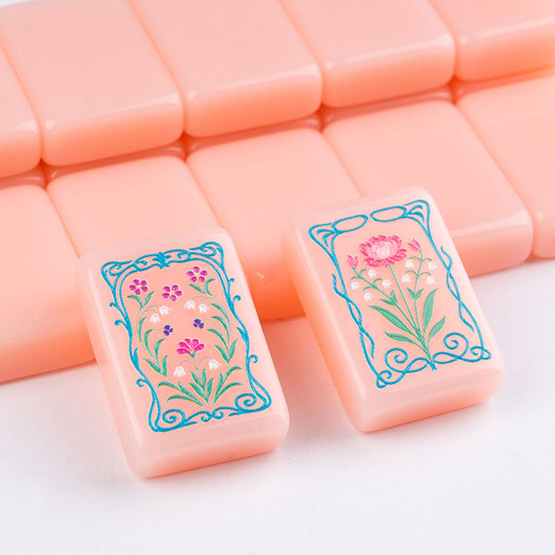 Mini American Mahjong Set Portable Durable Acrylic Mahjong Tiles Complete Game Set Travel Entertainment Pink Family Party Game