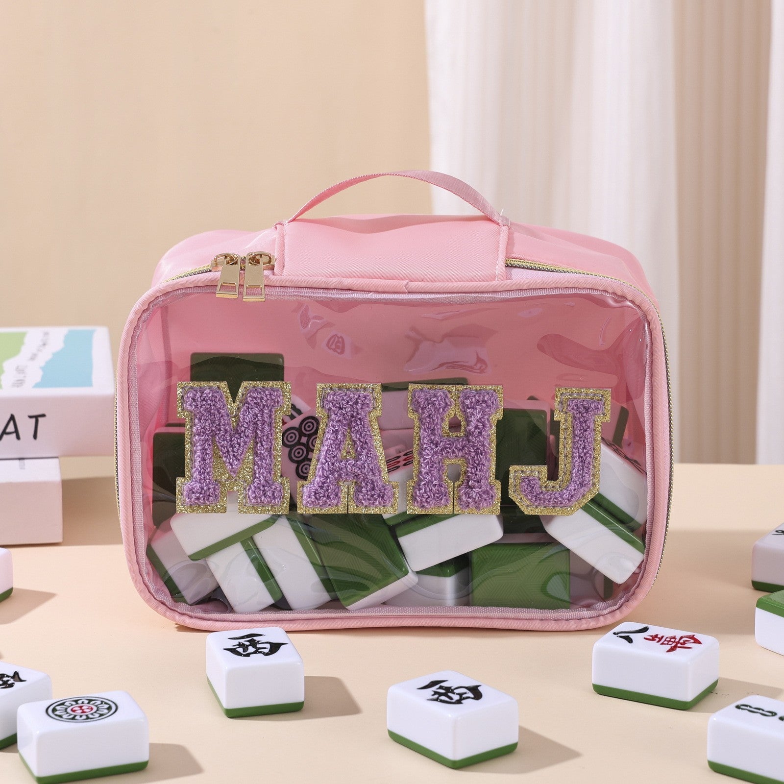 Modern Embroidered Alphabet Travel Mahjong Storage Bag Waterproof Foldable Large Capacity Portable Durable Handbag Outdoor