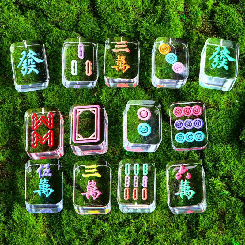 ODM DIY Dipping Glue Mini Mahjong Keychains Fully Transparent Crystal Summer Clear Charms Handmade Durable Creative Style