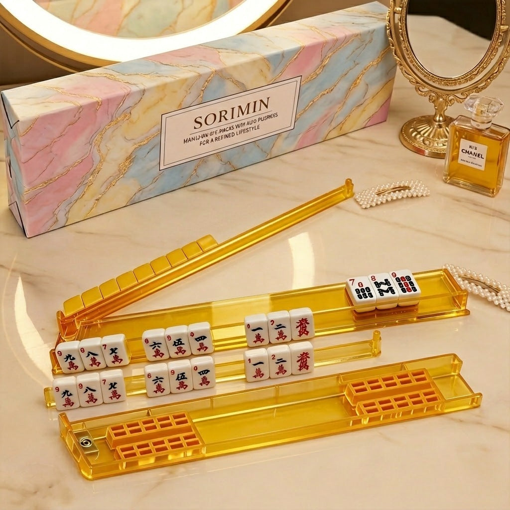 OEM ODM Customized Four Piece Mahjong Rack Clear Anti Slip Portable Mahjong Ruler With Pushers for American Mahjong