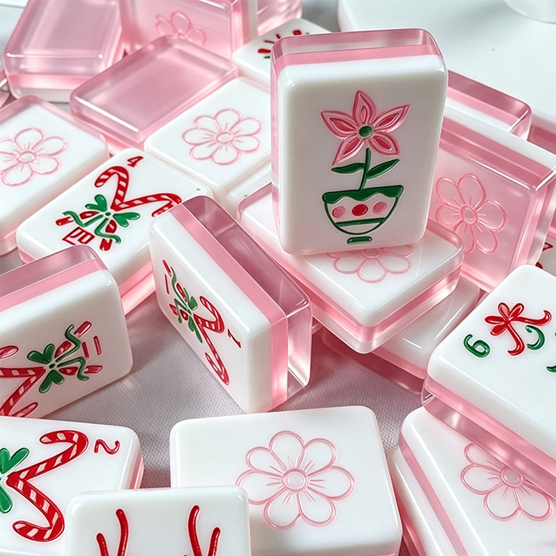 OEM ODM Factory Custom Logo Luxury Portable Christmas Themed Cartoon Pattern Crystal Acrylic American Mahjong Set NMJL Compliant