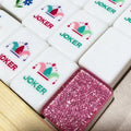 OEM ODM Luxury Acrylic 2 Layers Pink Glitter Gold Thread American Mahjong Set Portable Mini Mahjong Tiles Floral Custom Pattern
