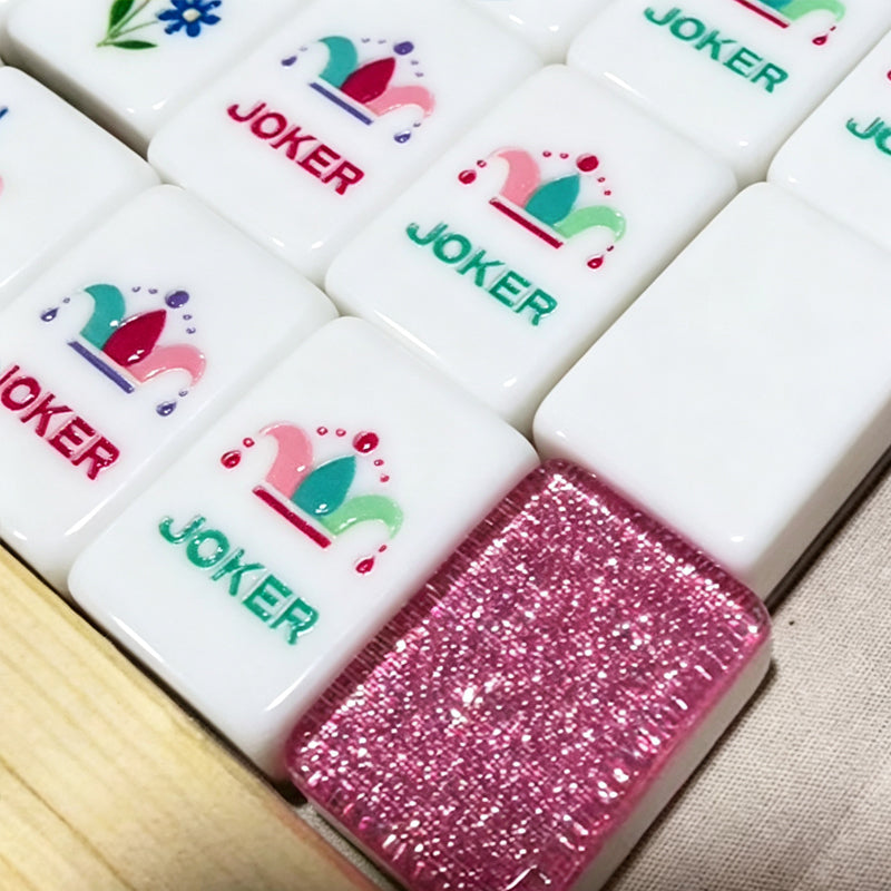 OEM ODM Luxury Acrylic 2 Layers Pink Glitter Gold Thread American Mahjong Set Portable Mini Mahjong Tiles Floral Custom Pattern