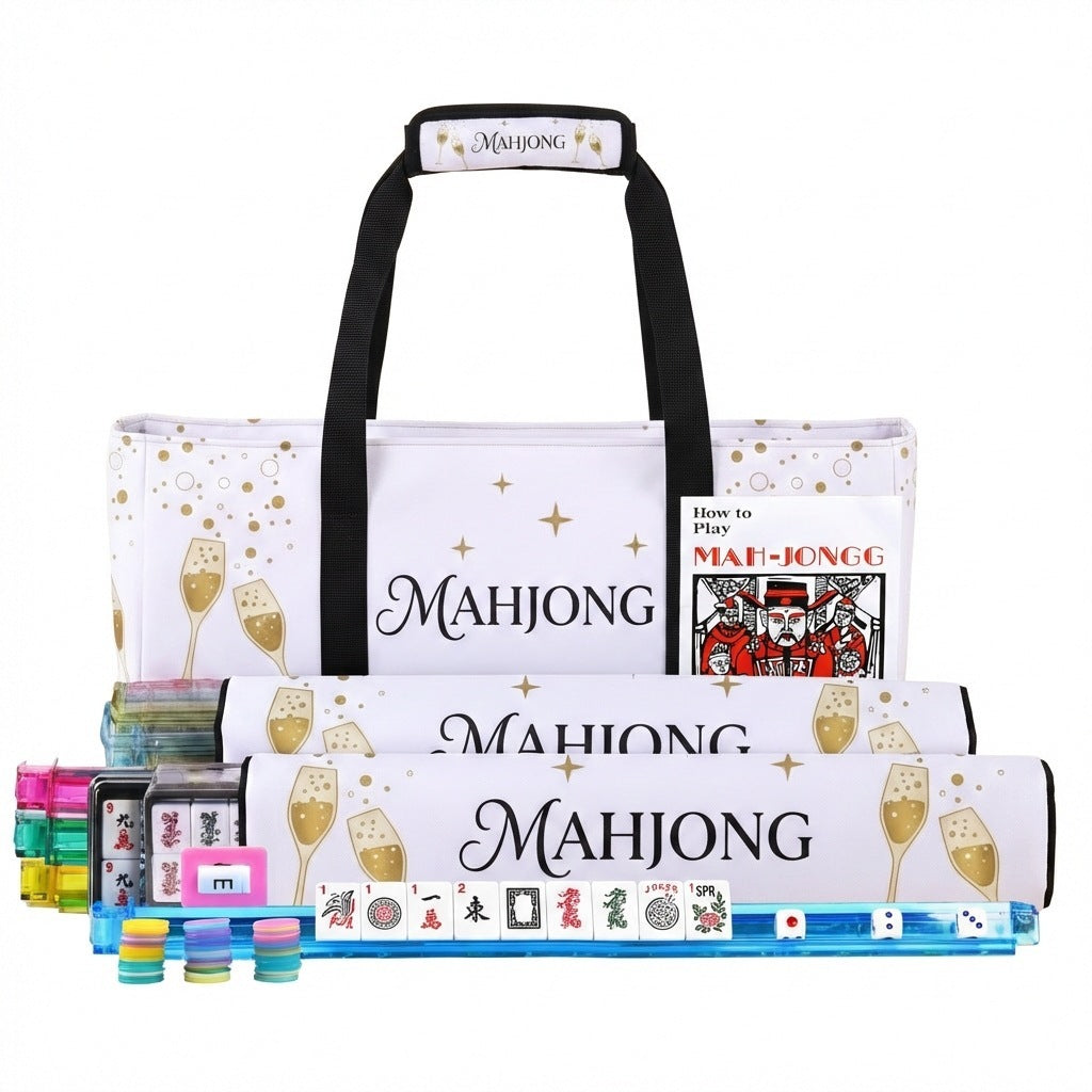 OEM ODM Wholesale Mahjong Kit Floral Portable Hand Carry Bag With Matching Mahjong Racks Pushers Full American Mahjong Tiles Set