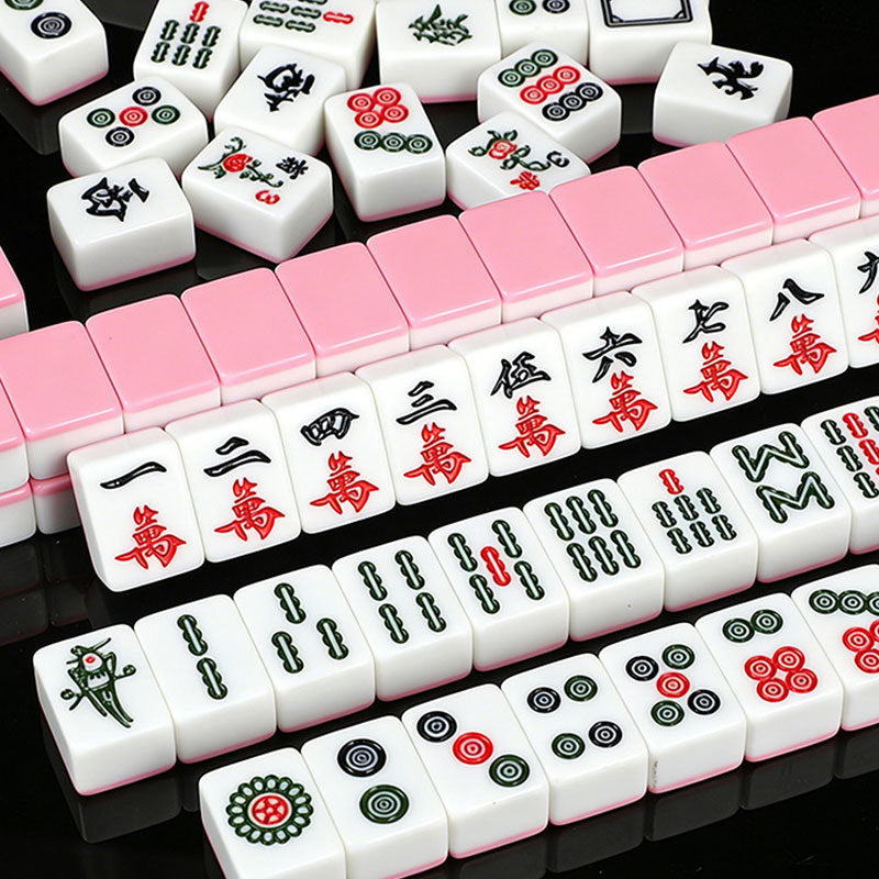 Portable Classic Mahjong Game High Quality Durable Pink Melamine Tiles Smooth Surface Traditional Chinese 4-Player Entertainment
