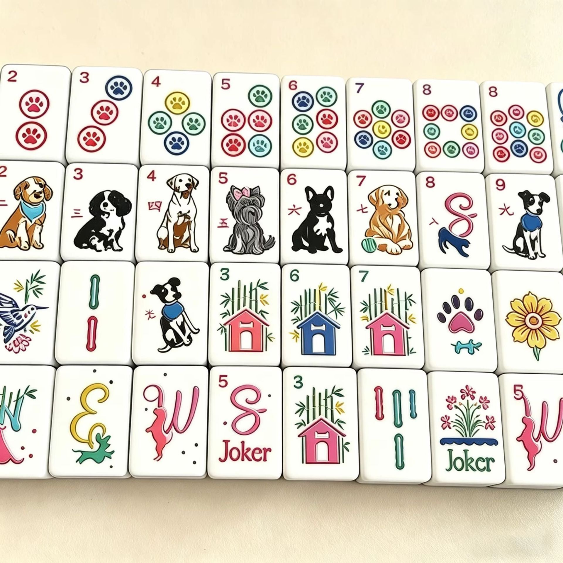 Wholesale New Arrival Luxury Pet Themed Three Layer Acrylic US Mahjong Set Animal Printed Hand Shuffle Mahjong Entertainment
